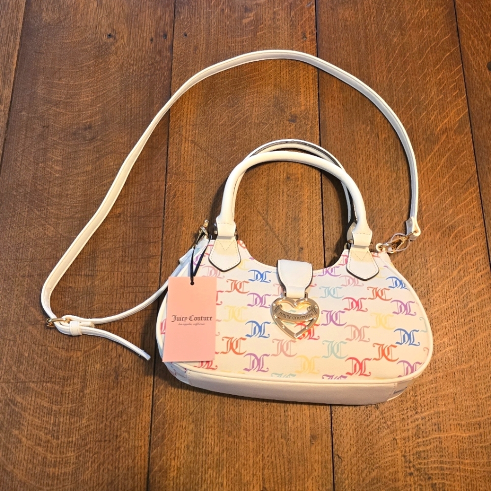 Juicy Couture RARE Matching White & Rainbow JC Monogram Handbag & Flip Flops NWT - Picture 2 of 8